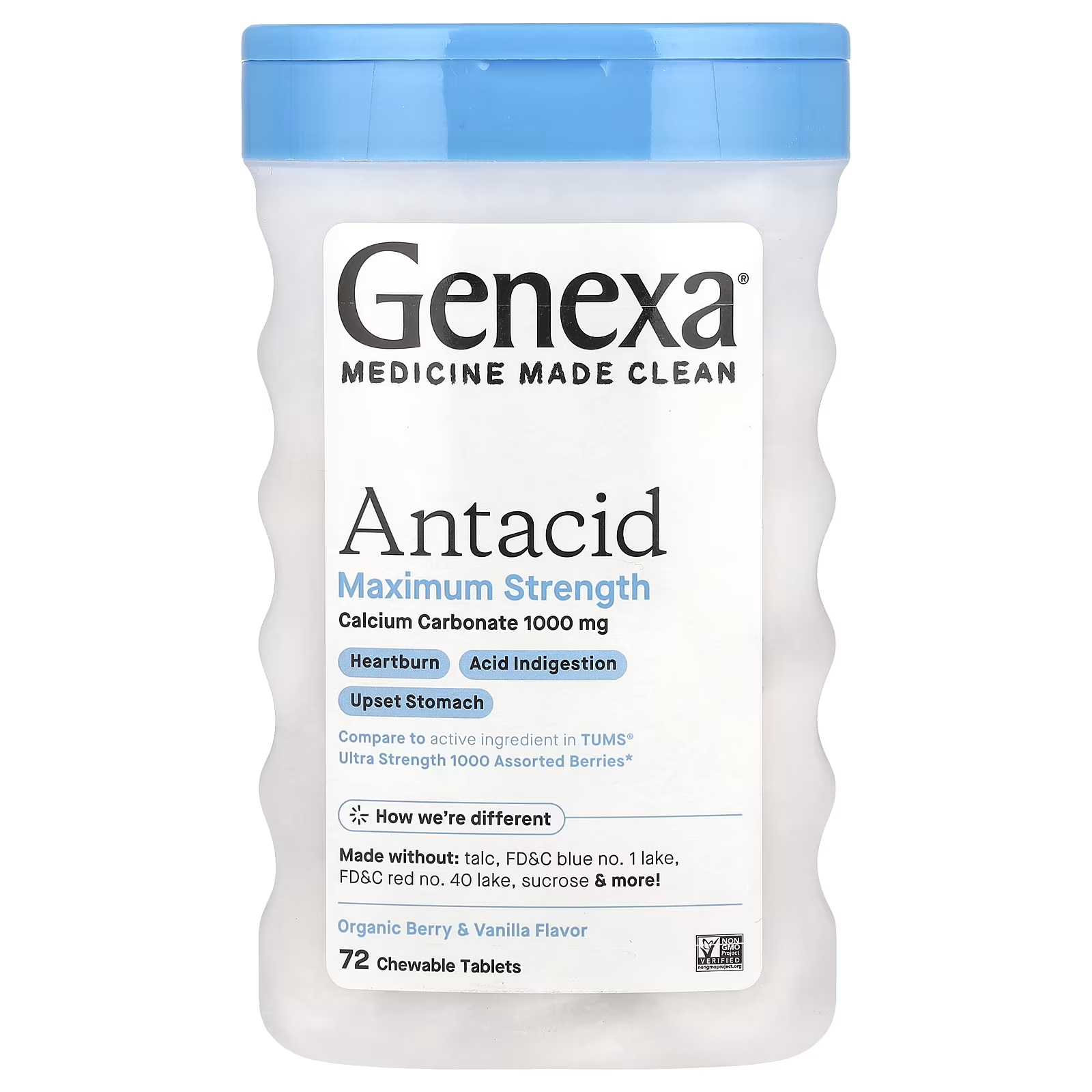 Антацид максимальной силы Genexa LLC органические ягоды и ваниль, 72 жевательные таблетки