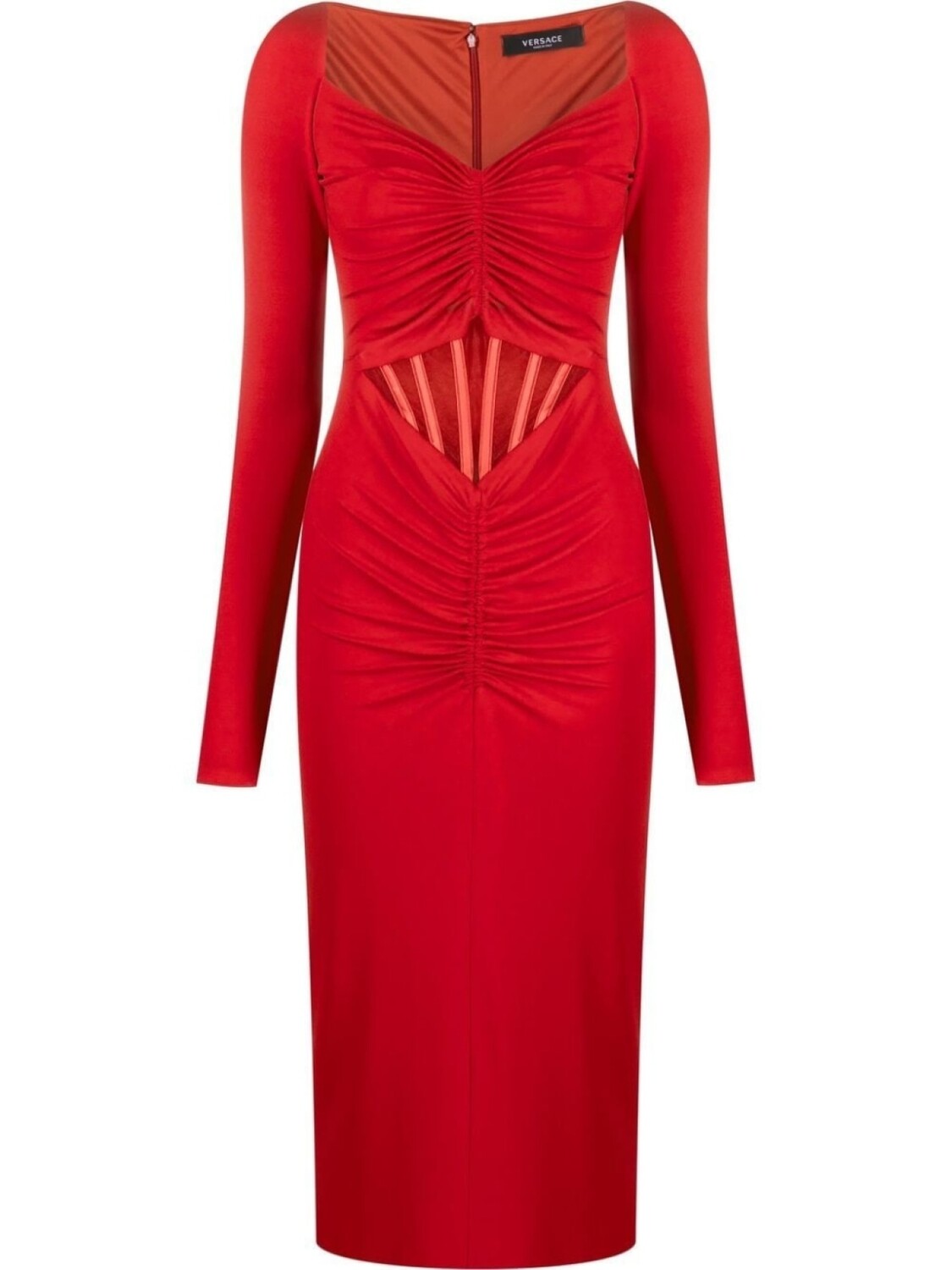 

Versace платье с длинными рукавами и сборками, красный