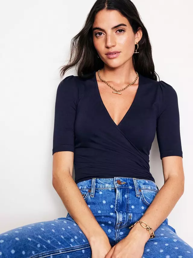 

Топ Boden Wrap Front Jersey, темно-синий