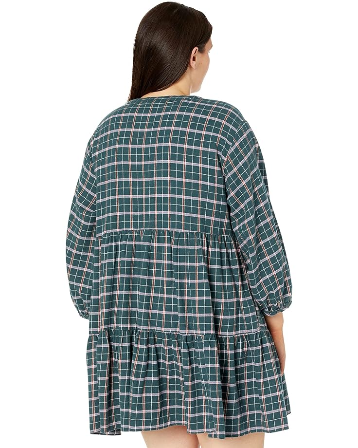 Платье Madewell Plus Size Long Sleeve Button-Down Tiered Mini Dress, цвет Midnight Green