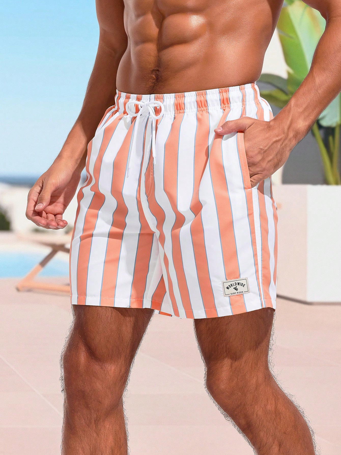 SHEIN Мужские пляжные шорты в полоску с цветными блоками, апельсин шорты пляжные в полоску из легкой полосатой ткани ted s синий