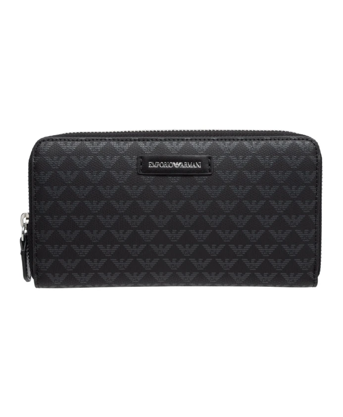 

Кошелек на молнии с логотипом и отделениями для карт Emporio Armani, черный