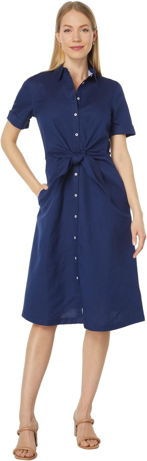 

Льняное платье с завязками спереди Vineyard Vines, цвет Deep Bay