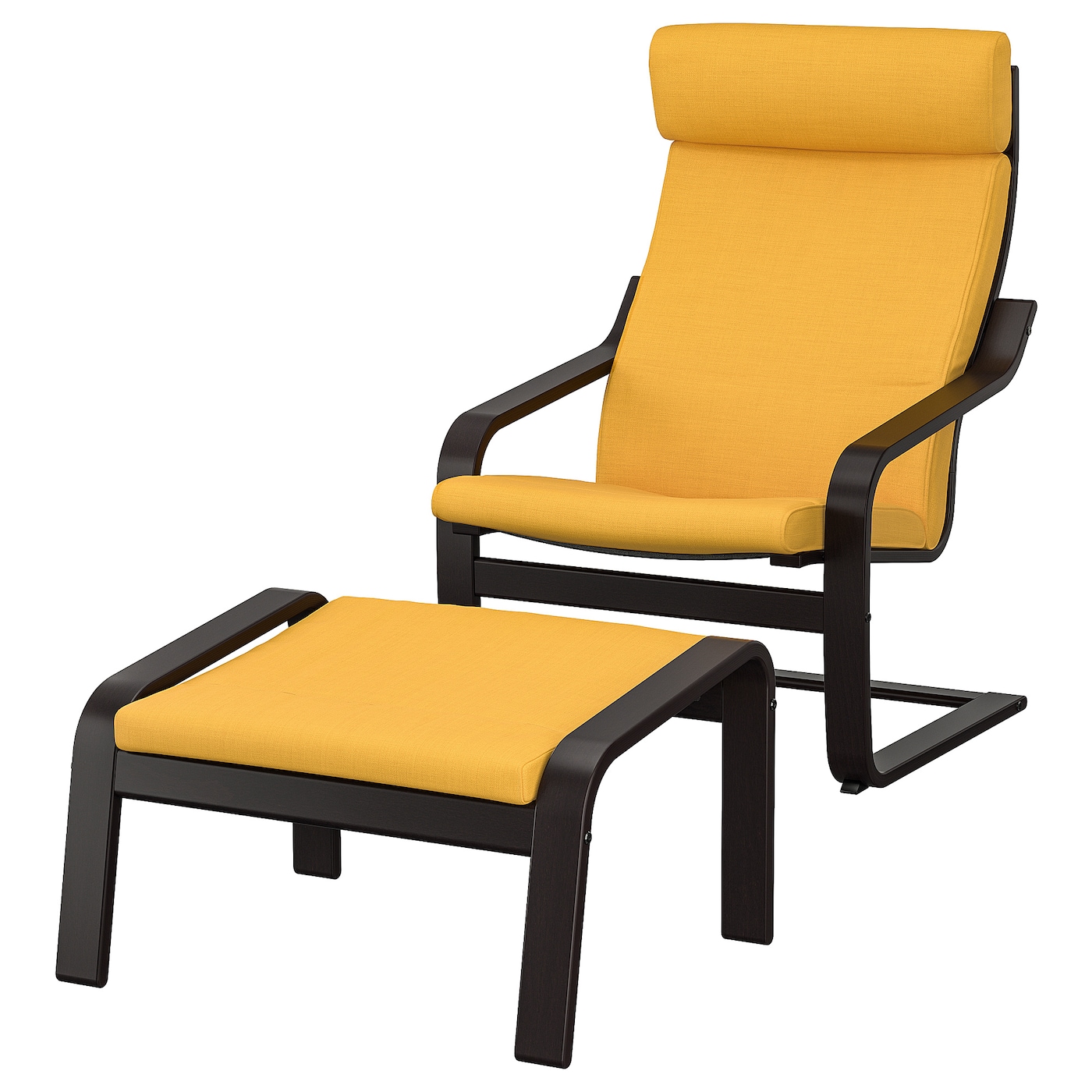 ПОЭНГ Кресло и подставка для ног, черно-коричневый/Скифтебо желтый POÄNG IKEA подставка для ног 7046054 7046055 7046056 желтый