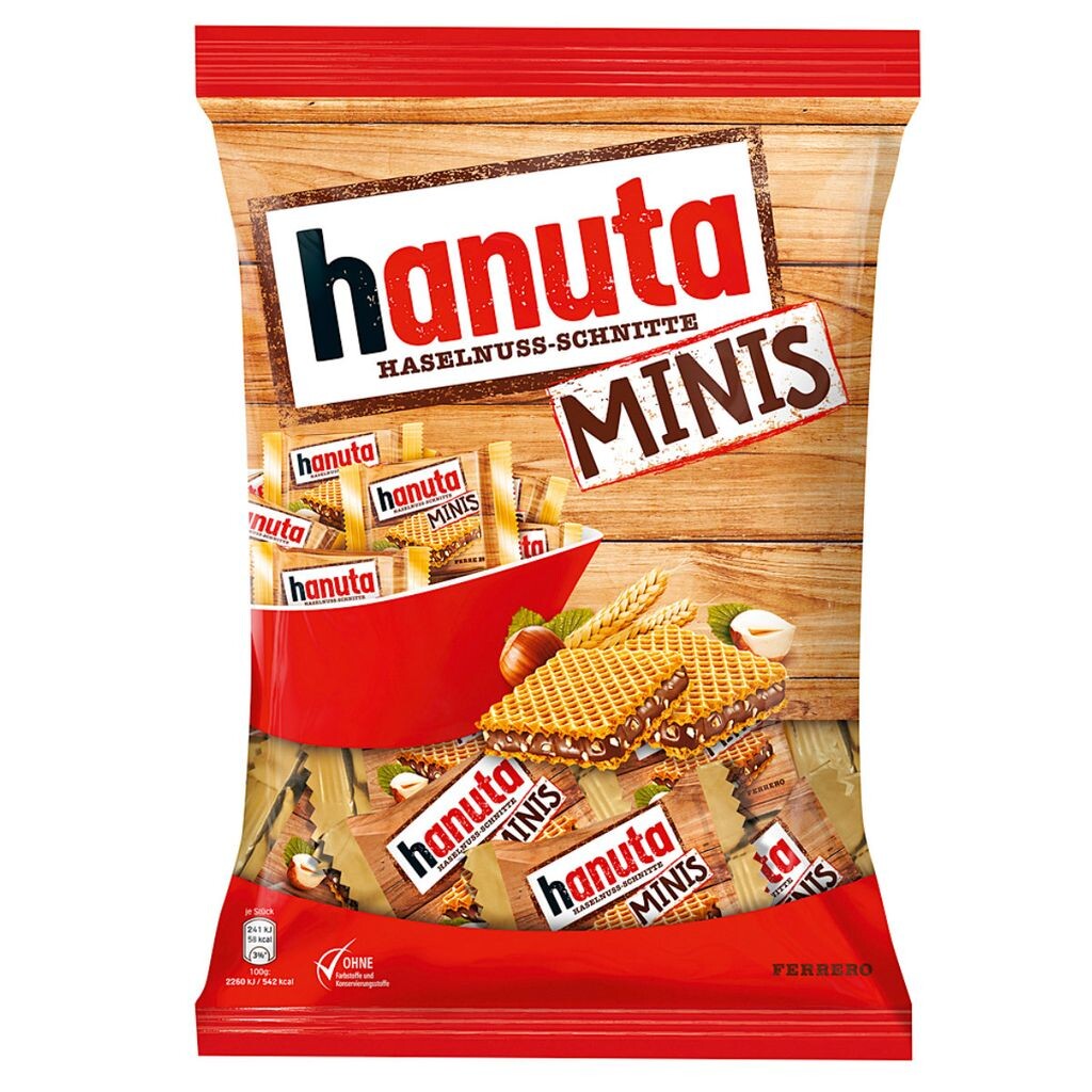 

Hanuta Minis Хрустящие мини-ломтики фундука в индивидуальной упаковке 200г Ferrero