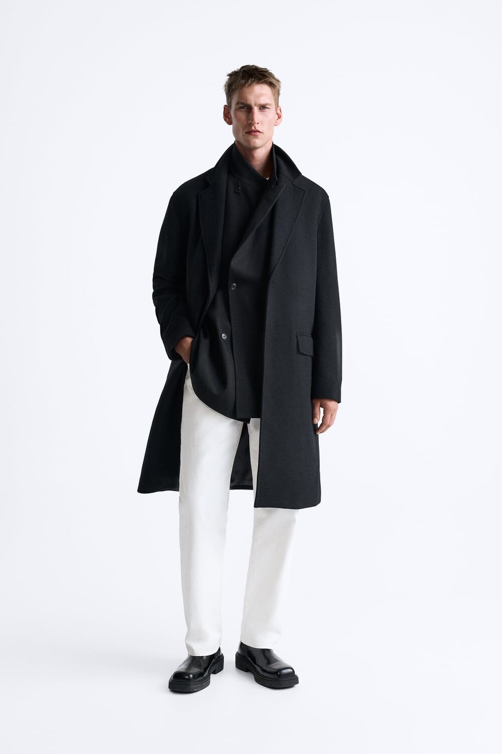 

Пальто из смесовой шерсти ZARA, черный