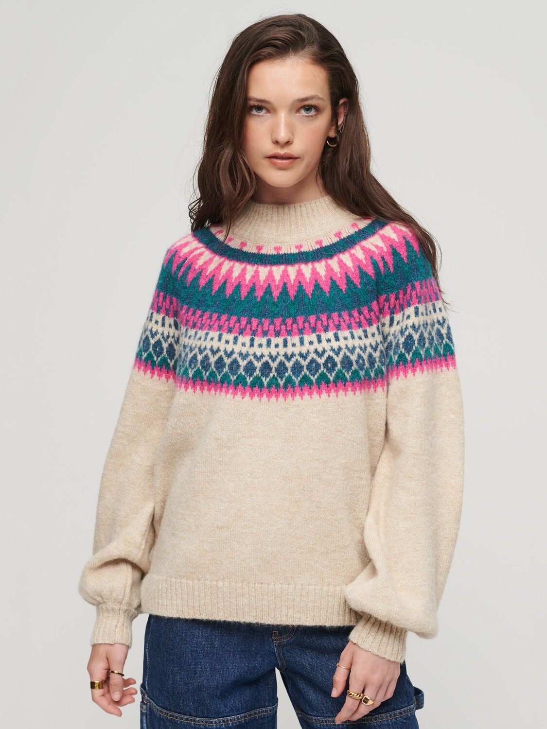 

Джемпер с напуском и принтом Fairisle Superdry, экрю/мульти