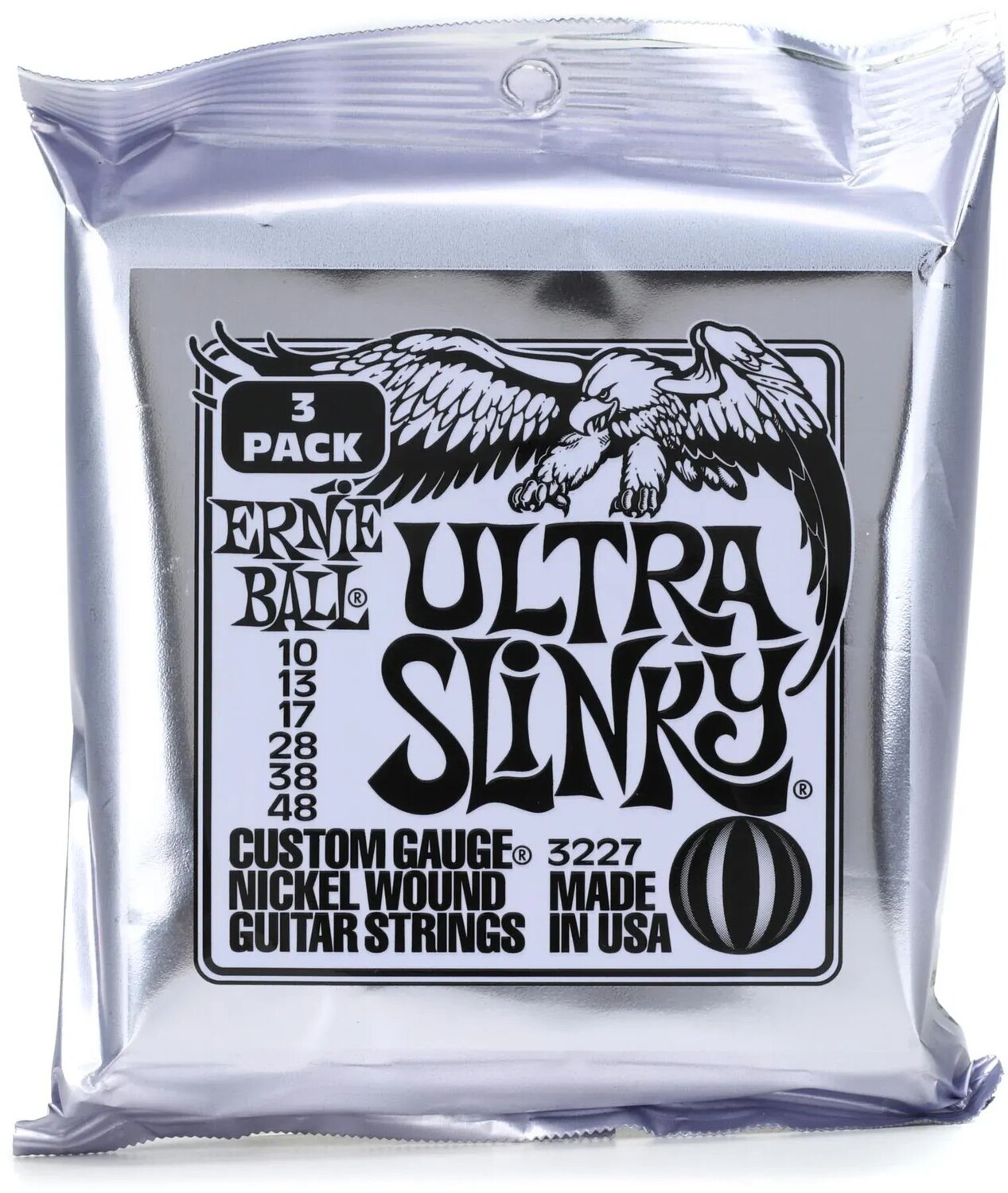 

Струны для электрогитары Ernie Ball 3227 Ultra Slinky с никелевой обмоткой — заводские размеры .010-.048 (3 шт.)