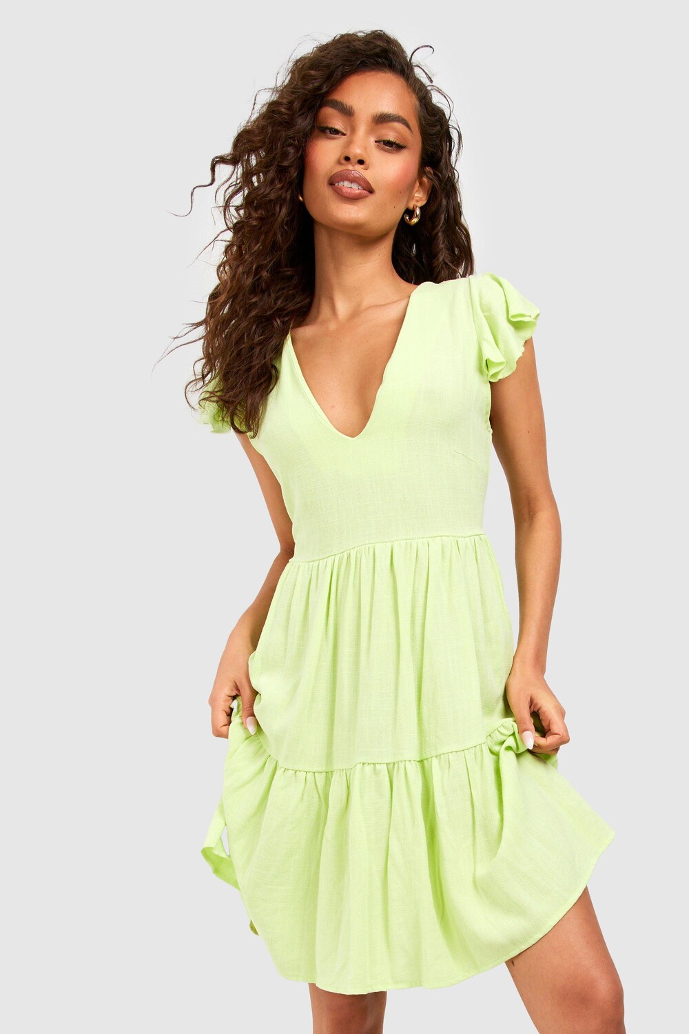 

Льняное платье с орбинками Boohoo, лаймовый