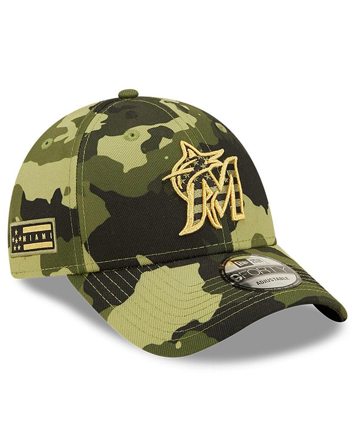 

Мужская камуфляжная регулируемая кепка Miami Marlins 2022 Armed Forces Day 9Forty Snapback New Era