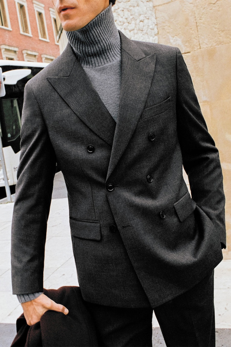 Двубортный приталенный пиджак Монако Mango, серый