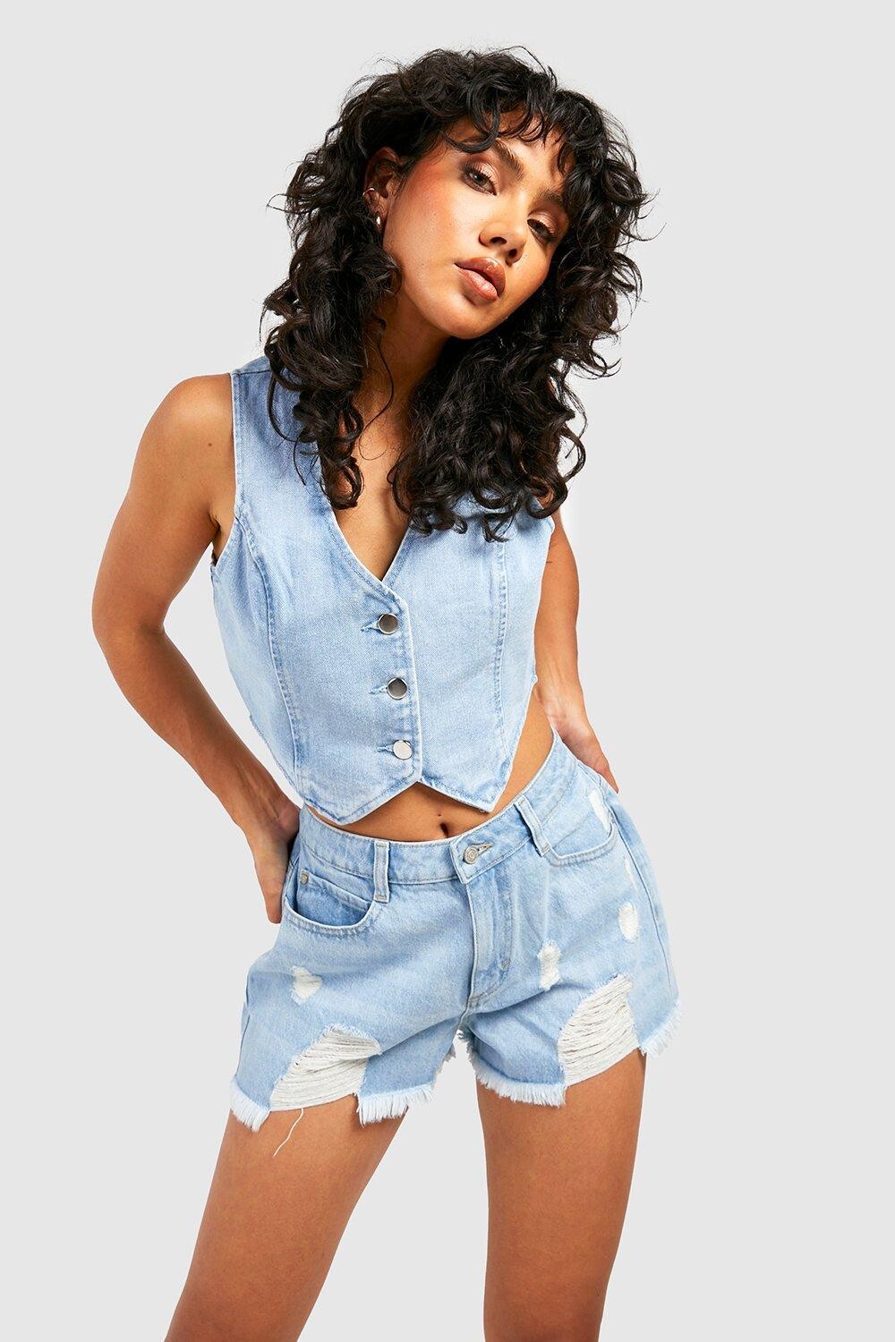 

Джинсовые короткие шорты Boohoo, синий