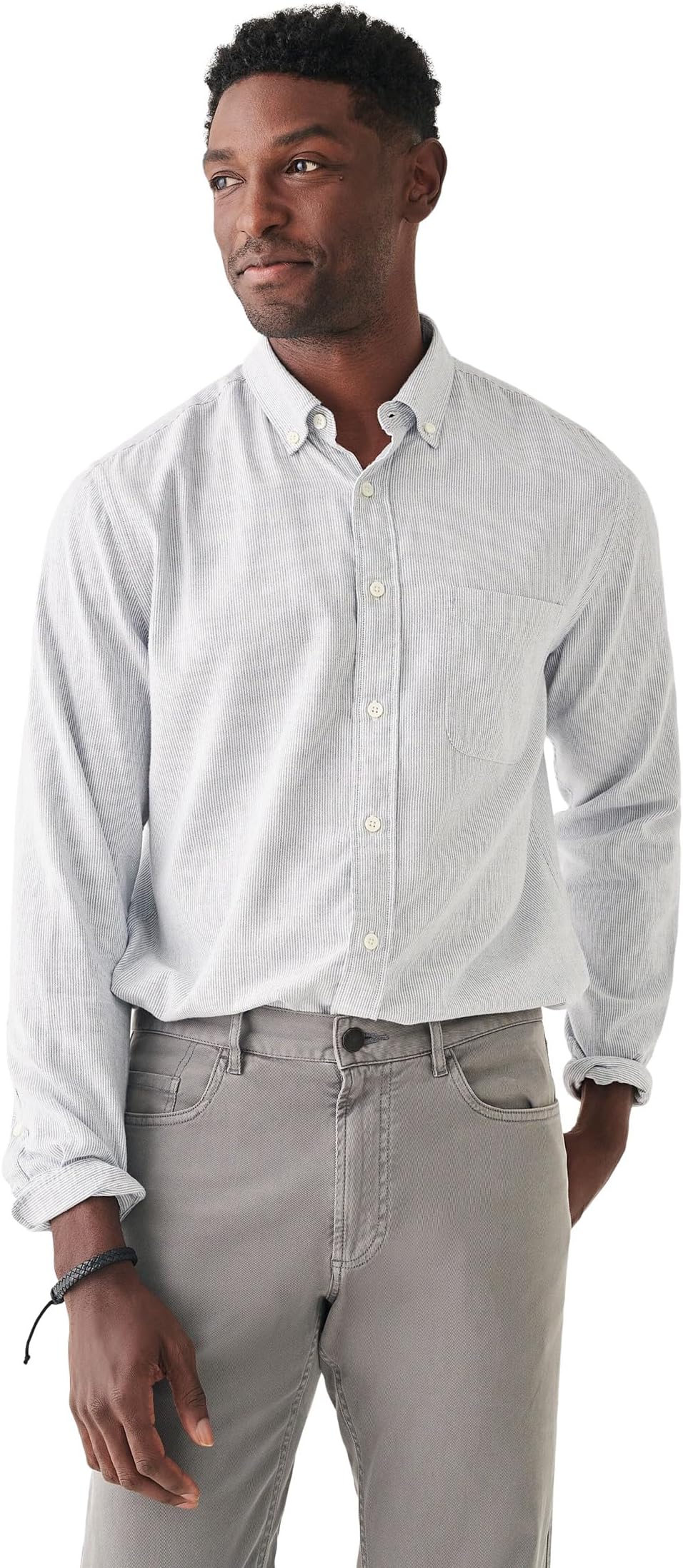 Оксфордская рубашка стрейч Faherty, цвет Classic Stripe 1 цена и фото