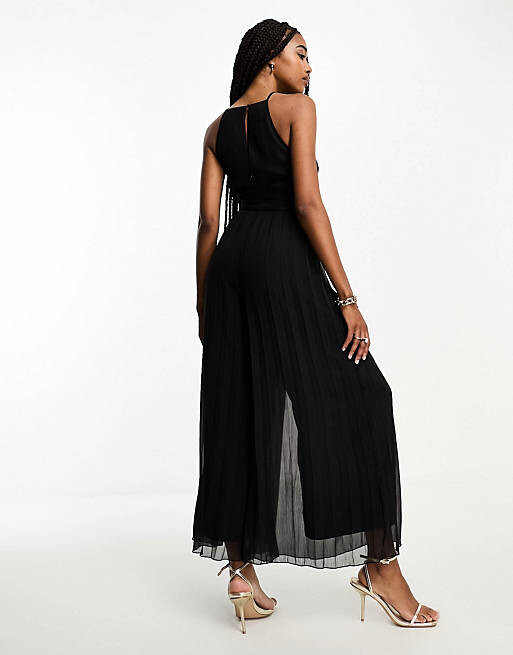 

Черный плиссированный комбинезон-кюлот с поясом ASOS DESIGN Tall