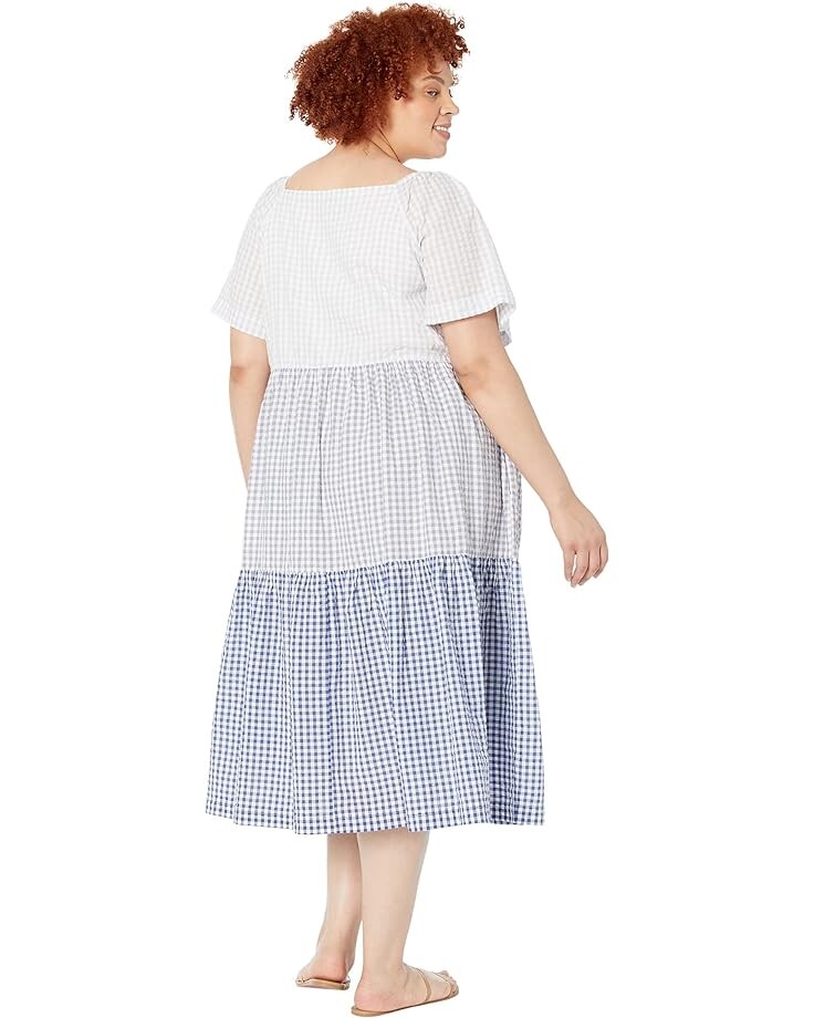 

Платье Madewell Plus Patchwork Gingham Button-Front Tiered Midi Dress, цвет Distant Lavender