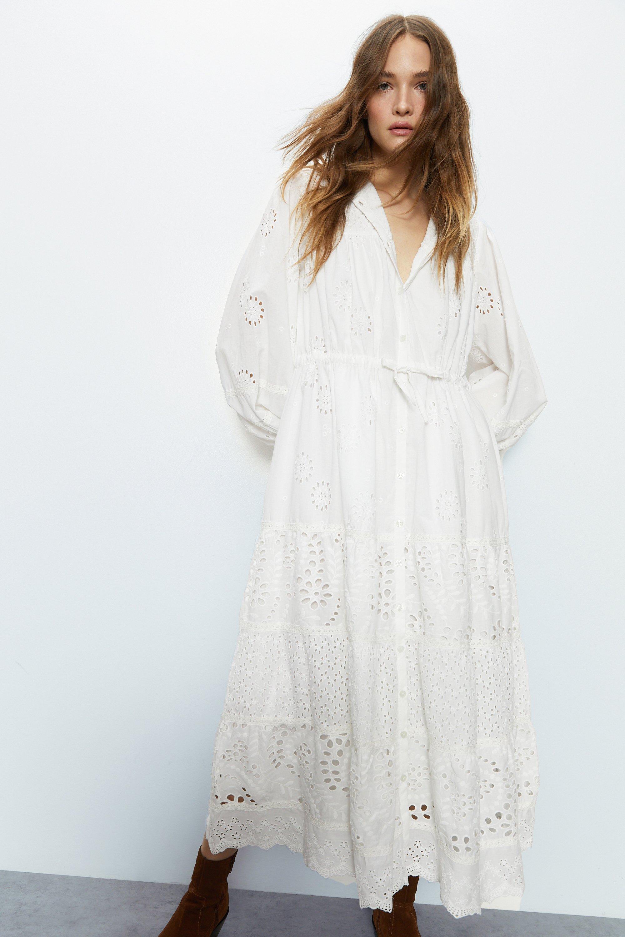 Платье миди с завязками на талии Broderie Warehouse, белый фото