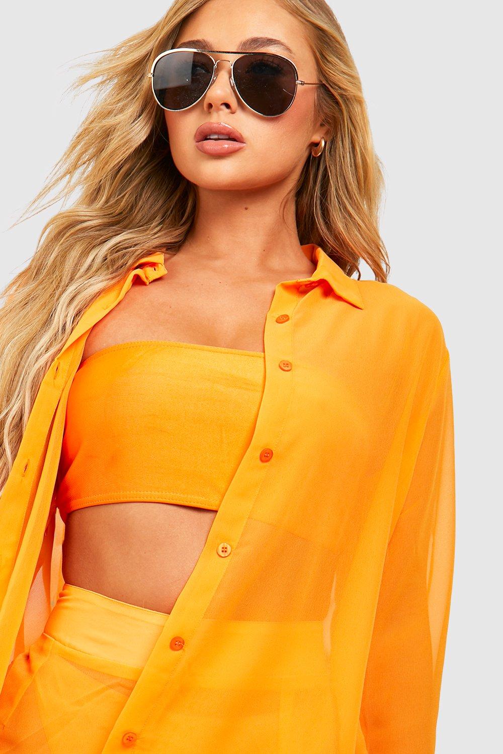 Шифоновая пляжная рубашка Essentials boohoo, оранжевый