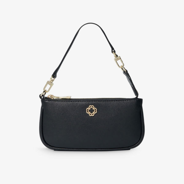 цена Кожаная сумка на плечо с металлическим логотипом Maje, цвет noir / gris