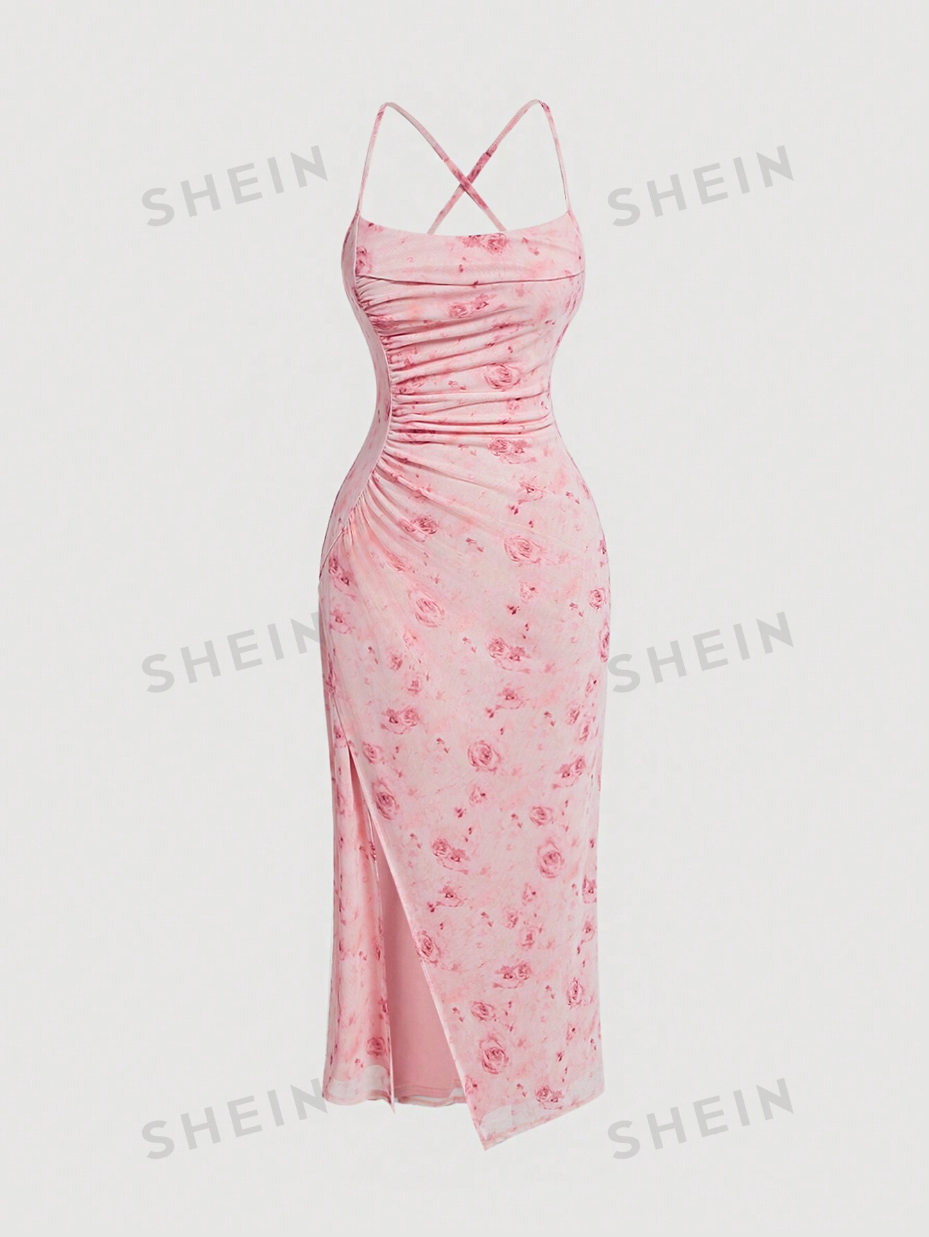 цена SHEIN MOD Женское розовое платье-комбинация с романтическим принтом роз, розовый