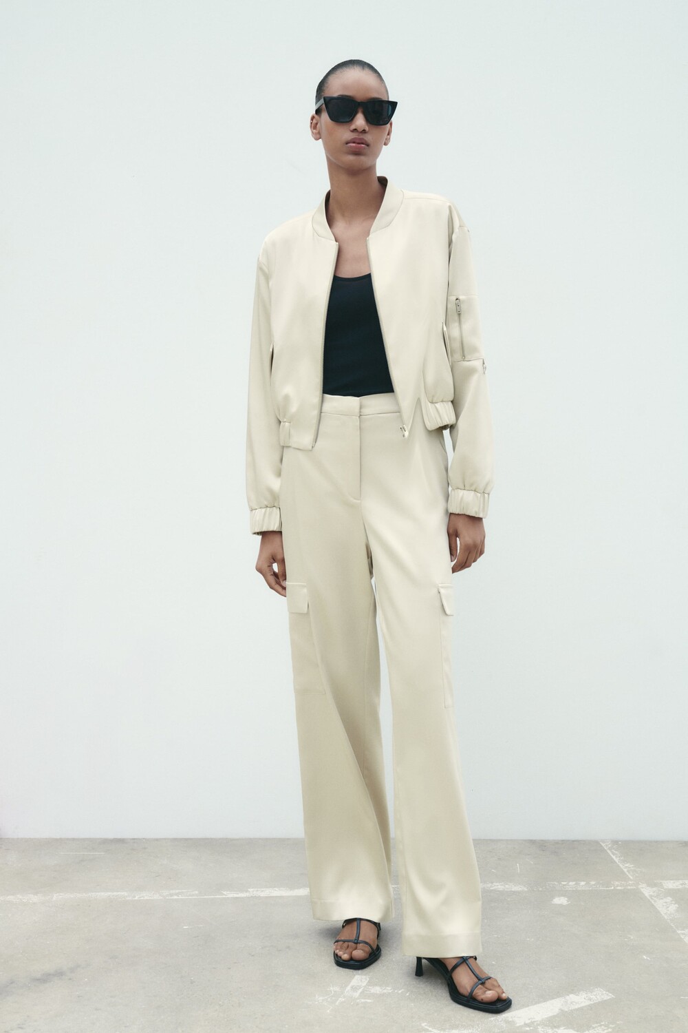 

Атласная куртка для пилота Zara, кава, Серый