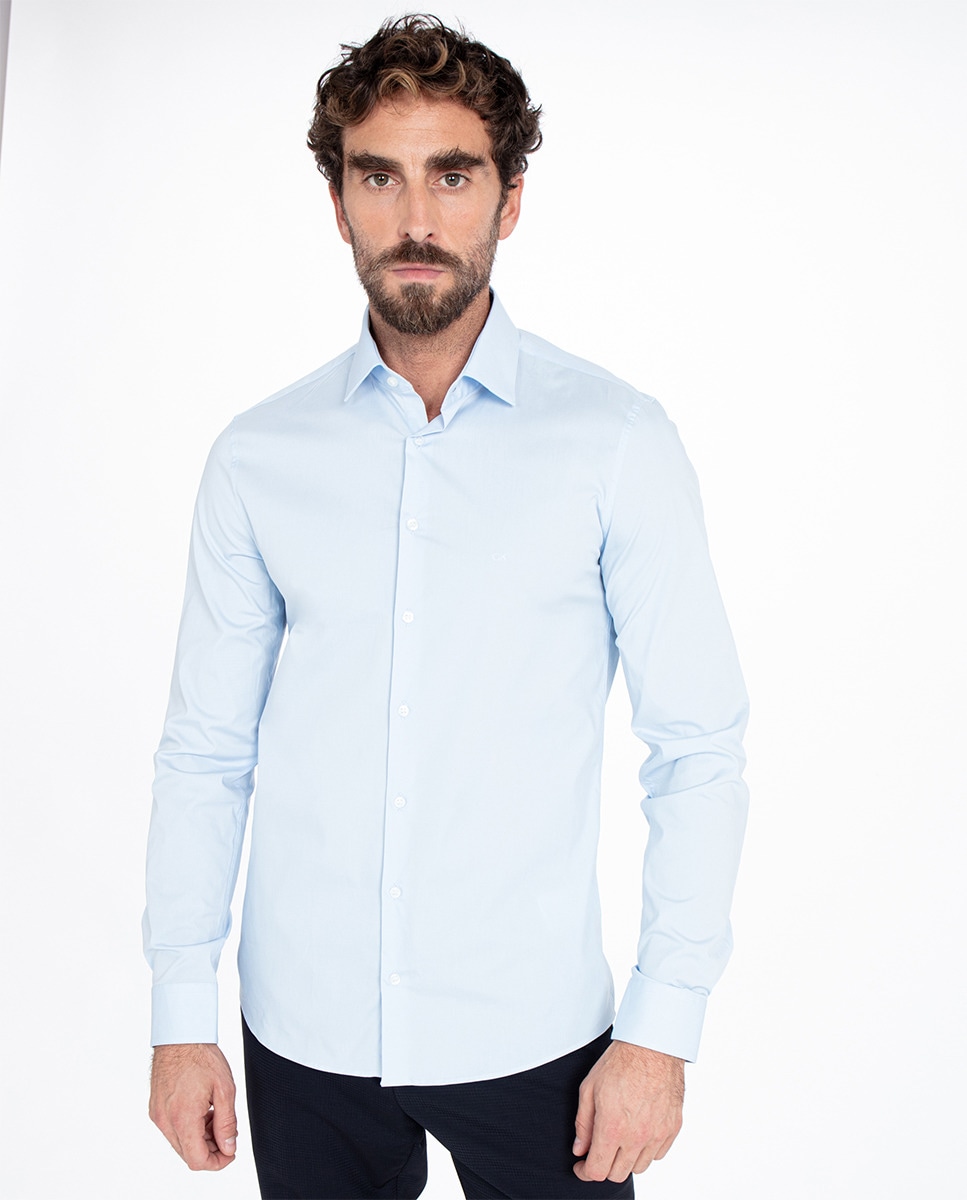 Классическая мужская однотонная рубашка из хлопка Calvin Klein, синий цена и фото