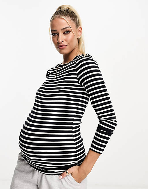 

Темно-синяя полосатая футболка с длинными рукавами ASOS DESIGN Maternity, Синий