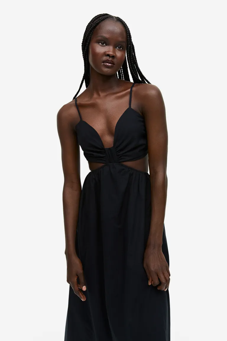 Платье из поплина с вырезами H&M, черный