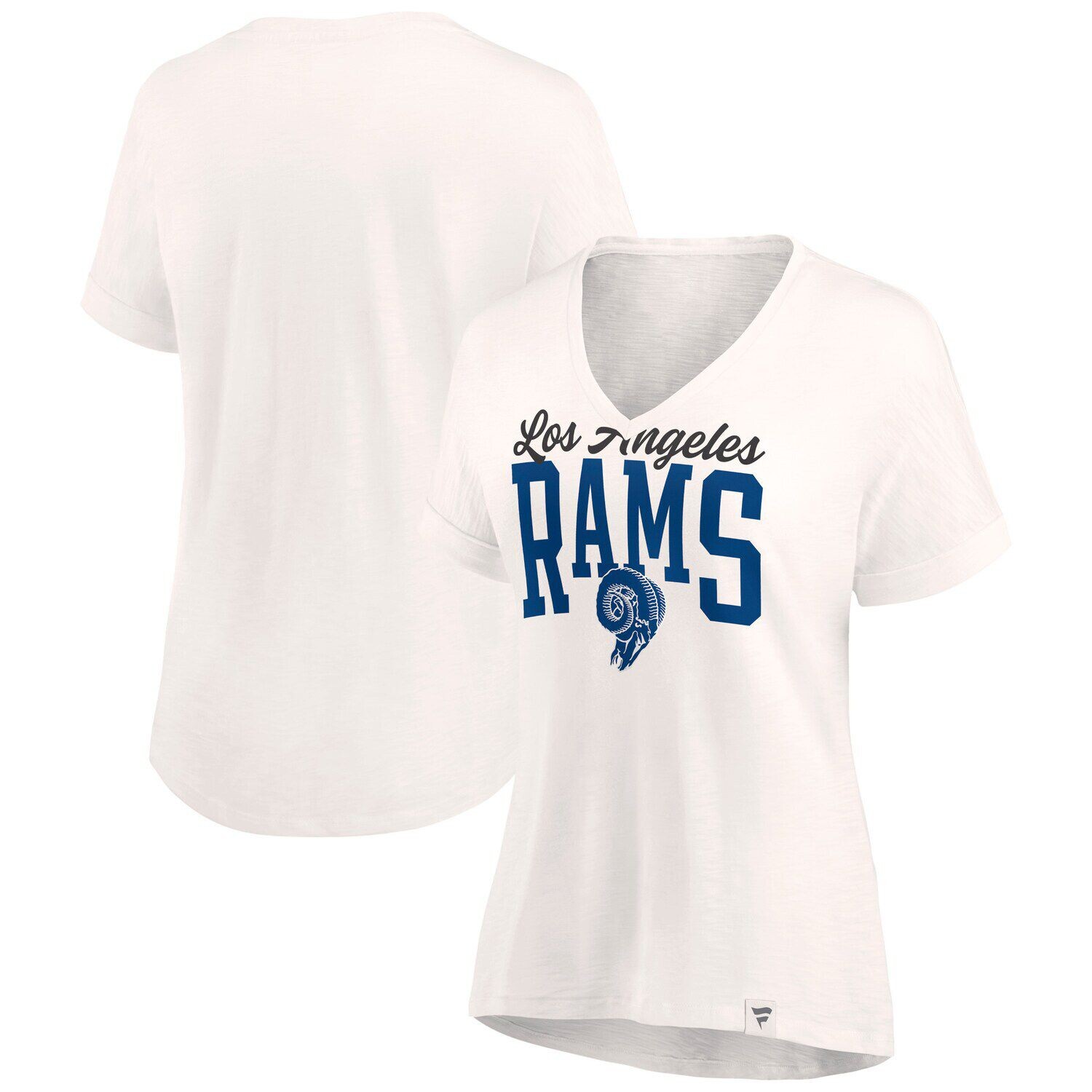 

Женская футболка Fanatics Oatmeal Los Angeles Rams Motivating Force с v-образным вырезом Fanatics