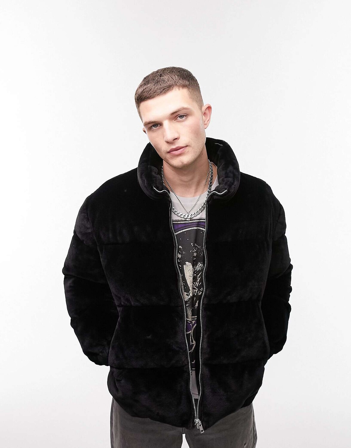 

Черный плюшевый пуховик Topman