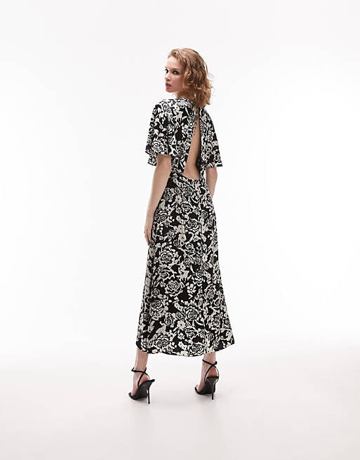 

Разноцветное платье миди с монопринтом и рукавами ангела Topshop Austin