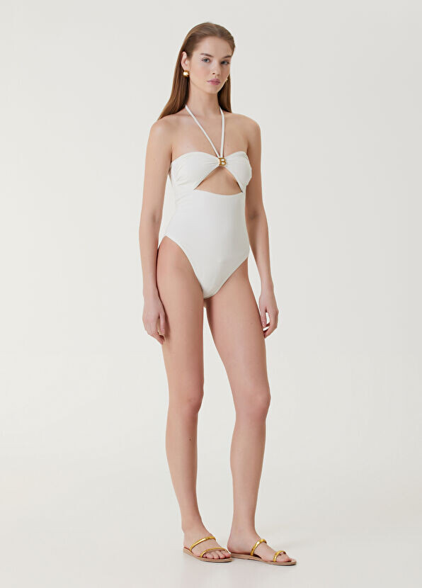 

Купальник с вырезом и логотипом B Balmain, белый