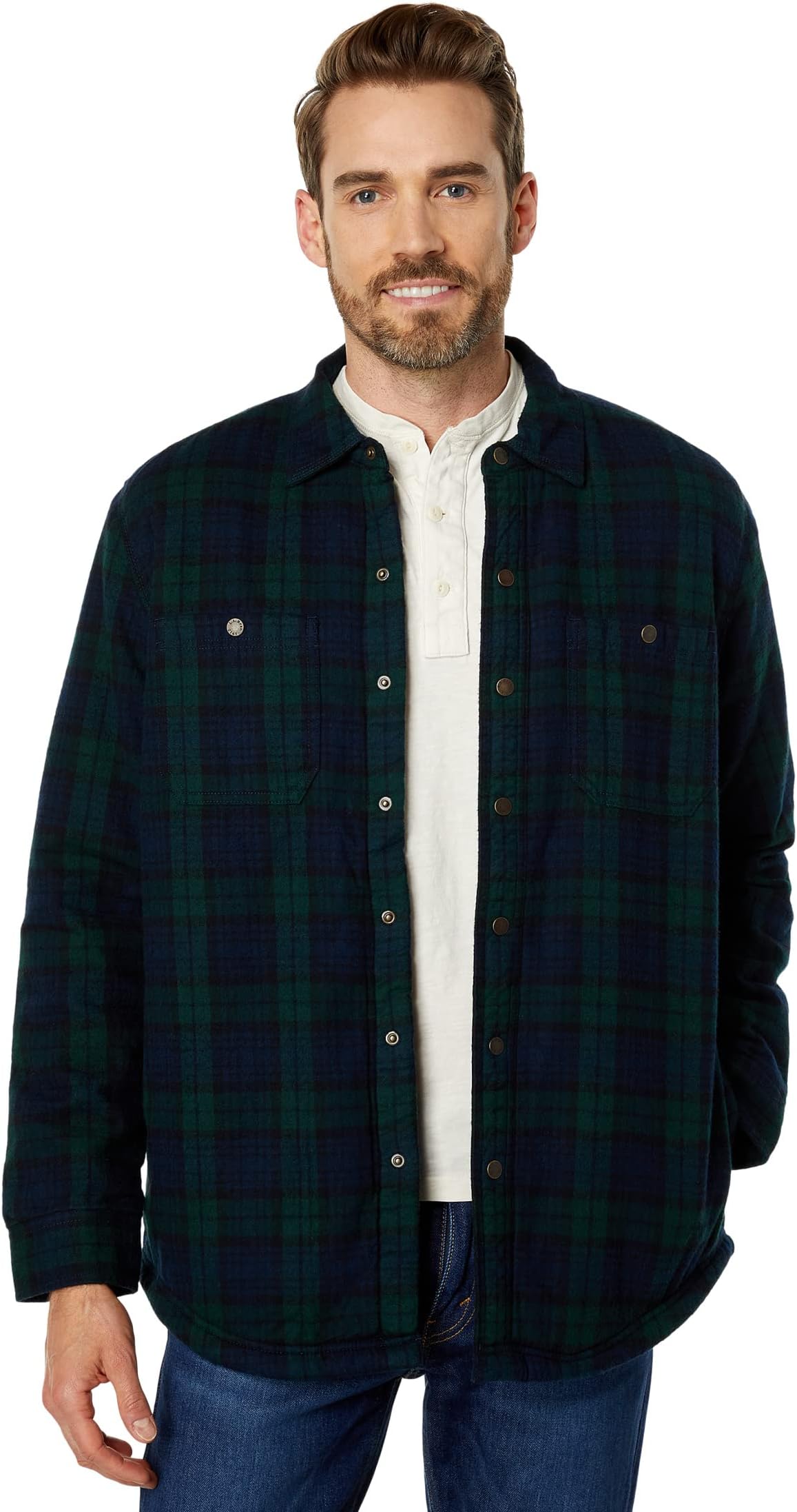 цена Рубашка в шотландскую клетку на подкладке из шерпы с длинными рукавами, стандартная L.L.Bean, цвет Black Watch