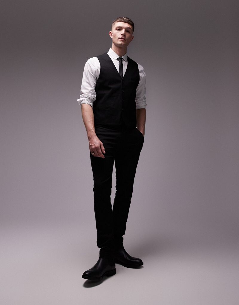 

Черные эластичные фактурные брюки Topman