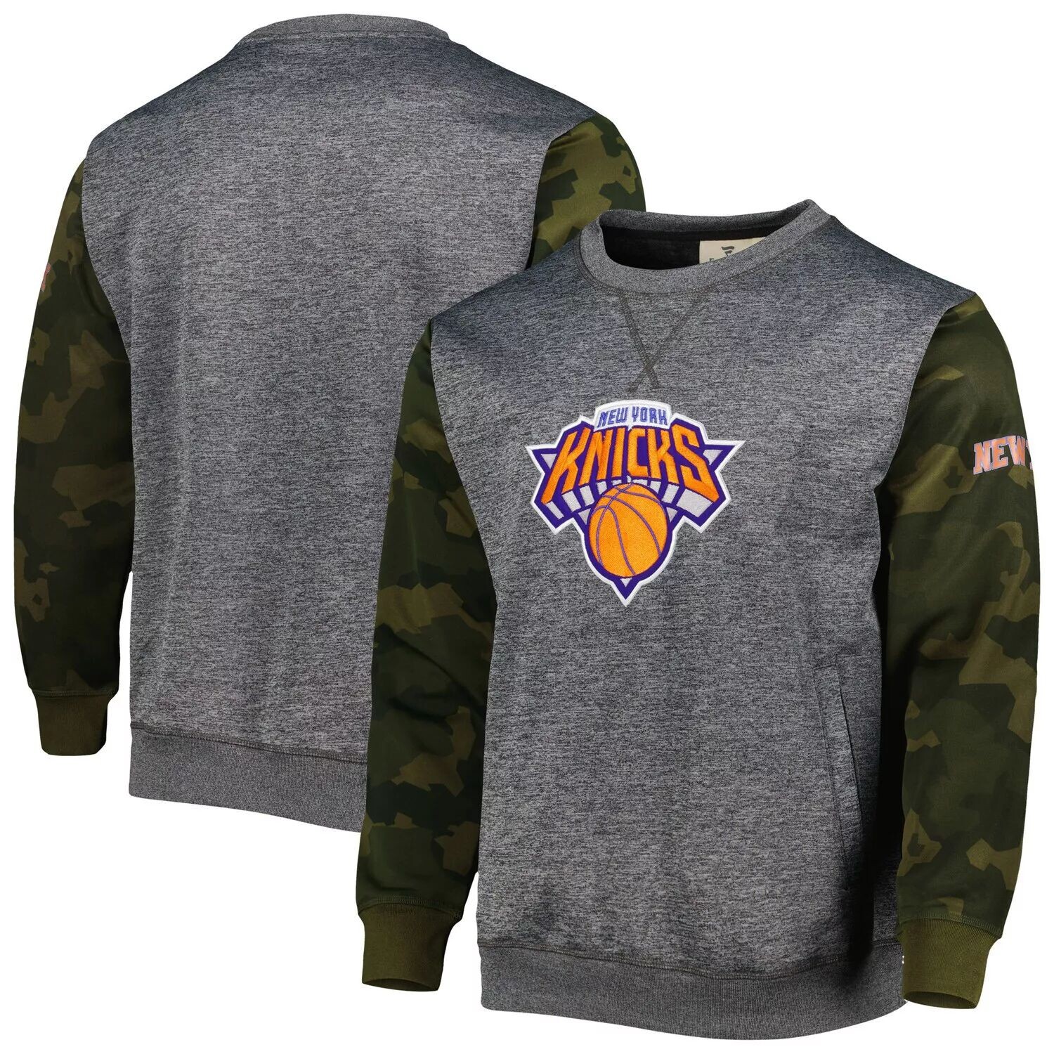 

Мужской свитшот с камуфляжной вышивкой Fanatics Heather Charcoal New York Knicks