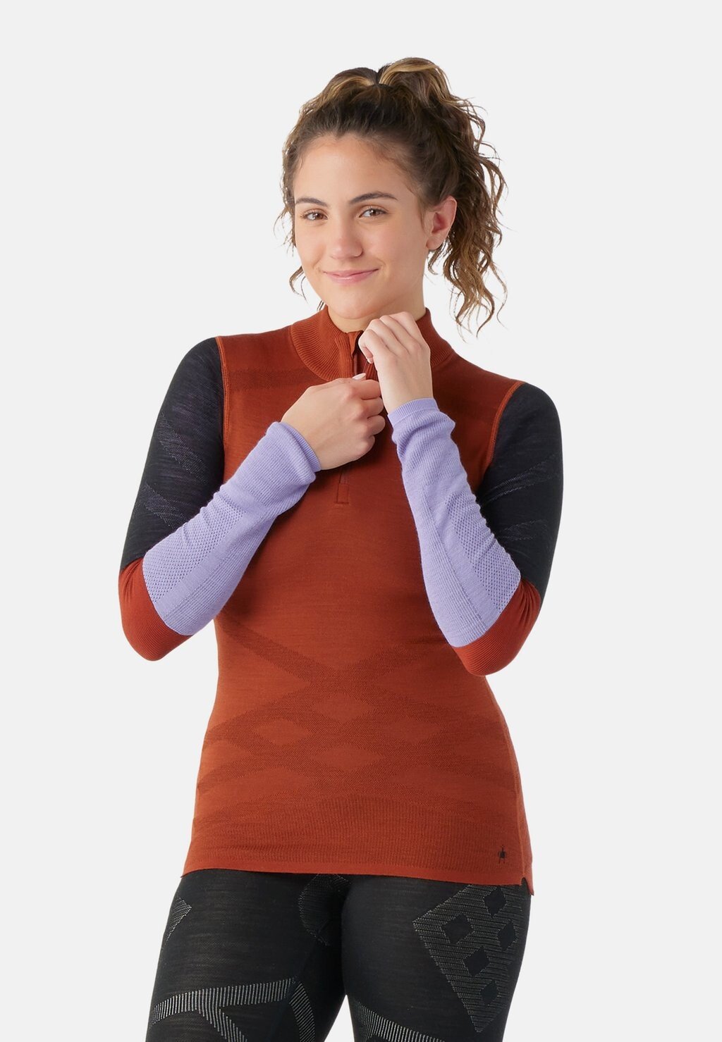 

футболка с длинными рукавами INTRAKNIT THERMAL MERINO BASE LAYER COLORBLOCK 1/4 ZIP Smartwool, коричневый пекан