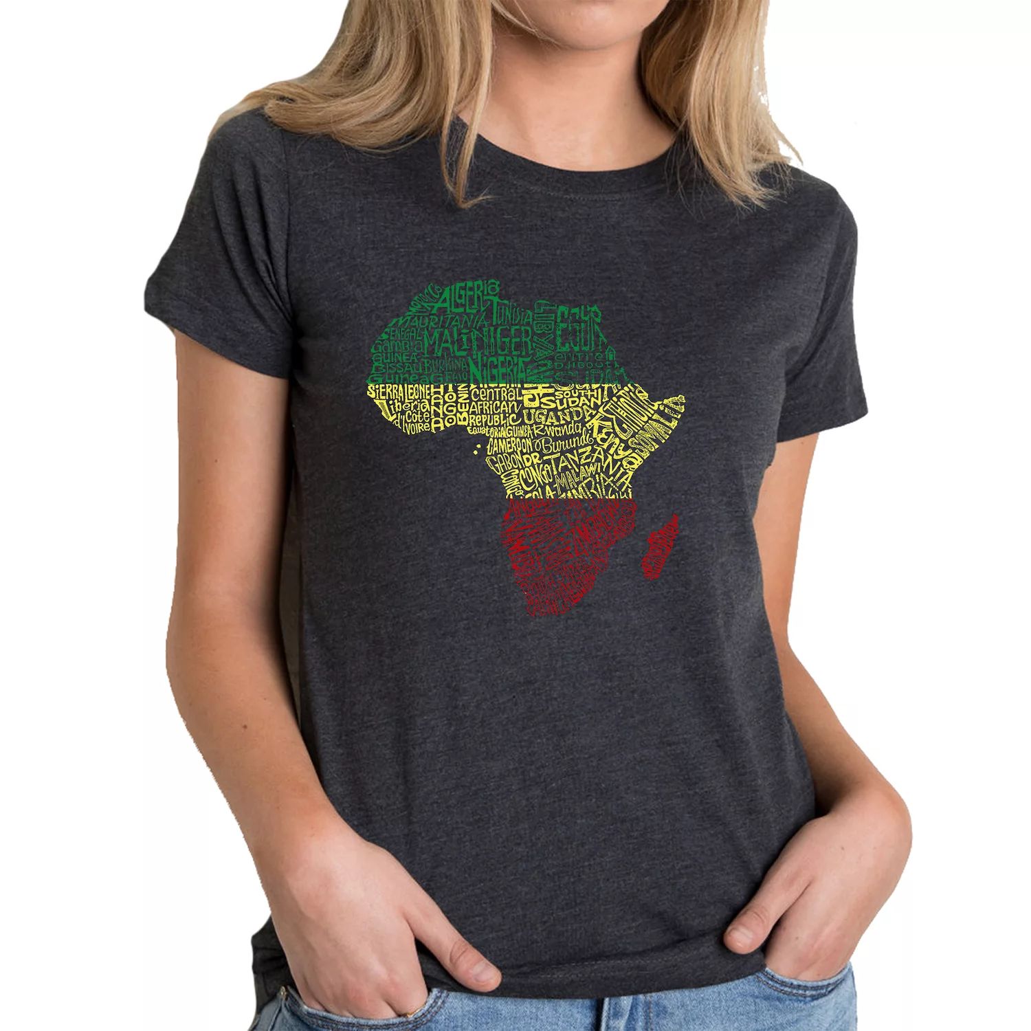 Страны Африки — женская футболка премиум-класса Word Art Blend LA Pop Art, черный страны африки женская рубашка летучая мышь word art la pop art темно синий