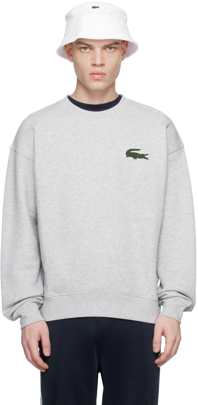 

Серый свитшот с логотипом под кожу крокодила Lacoste