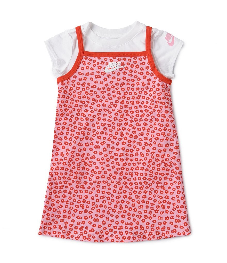 

Платье из двух предметов с короткими рукавами и цветочным принтом Nike Little Girls 2T-6X, розовый