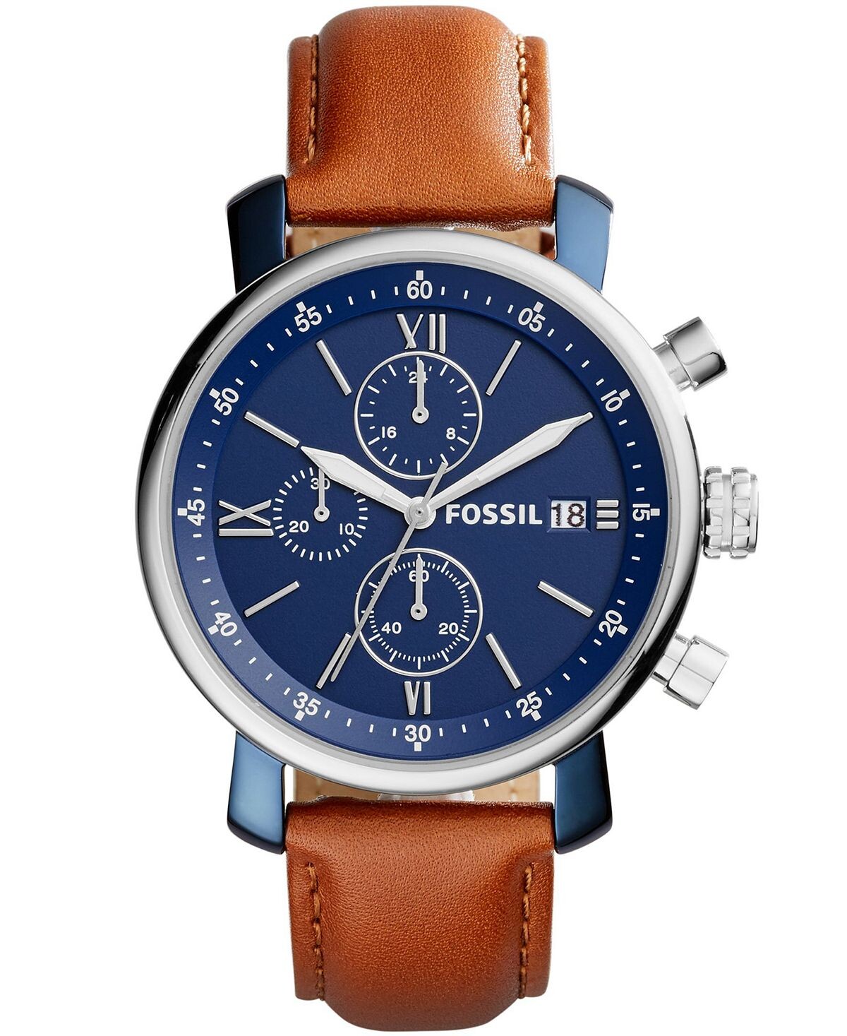 

Мужские часы Rhett Chronograph из серебристой кожи, 42 мм Fossil