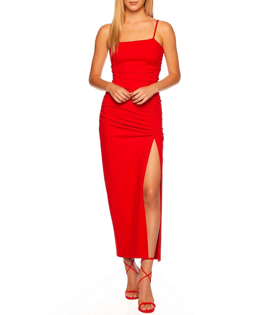 Платье макси с квадратным вырезом и складками Susana Monaco, красный