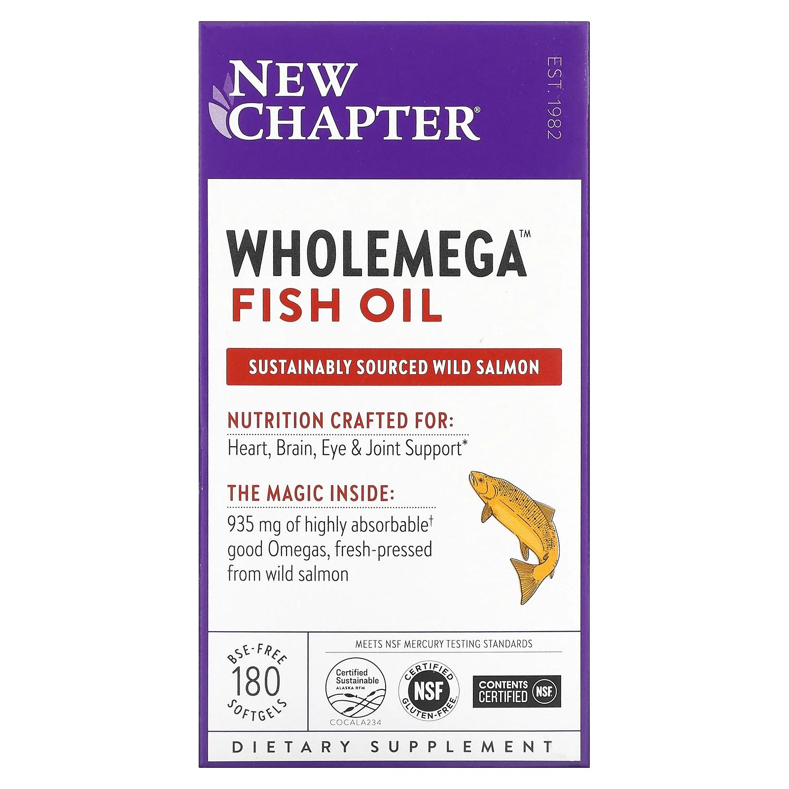 New Chapter Wholemega Рыбий жир первого отжима из аляскинского лосося 1000 г 180 желатиновых капсул цена и фото