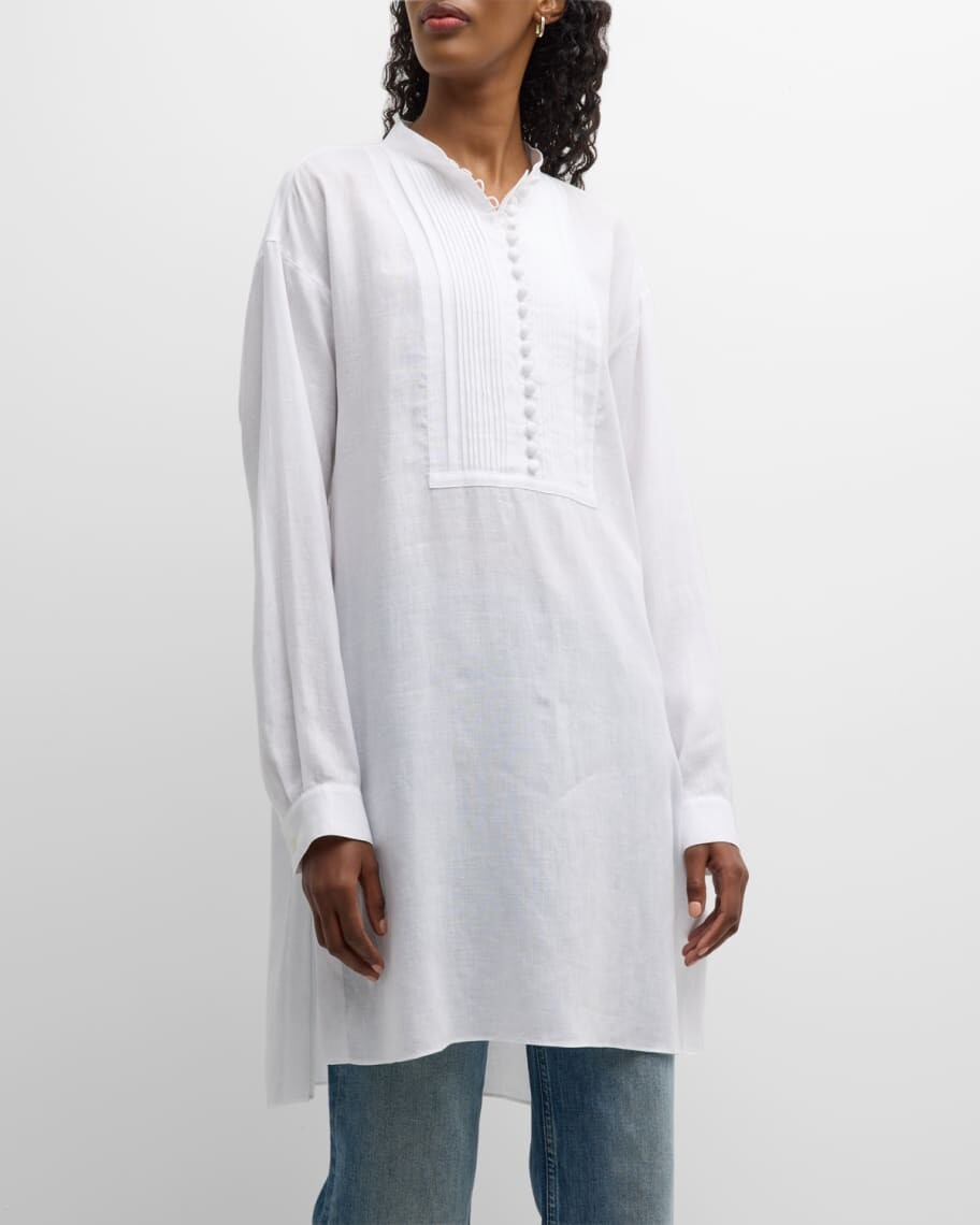 

Льняная туника с завышенной талией и защипами Lafayette 148 New York