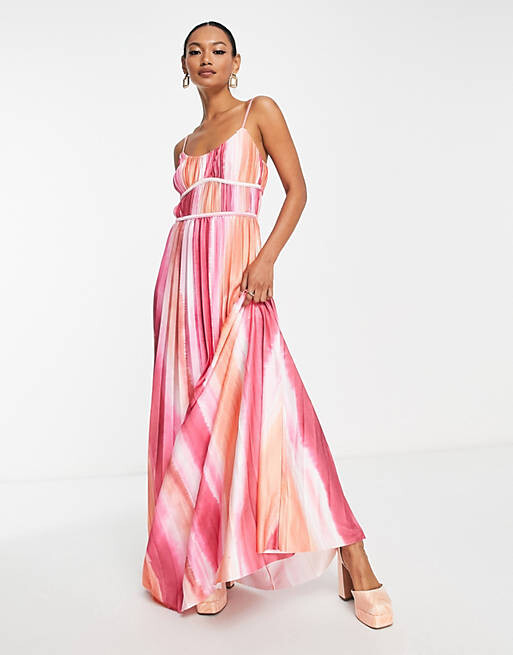

Розовое атласное плиссированное платье макси ASOS DESIGN