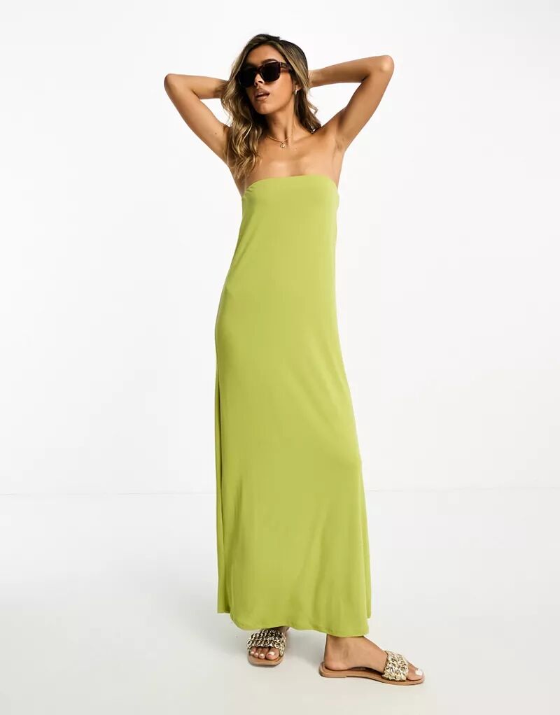 Светло-зеленое платье макси без бретелек ASOS Design