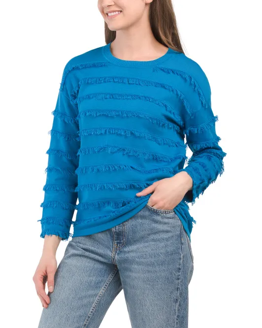 

Хлопковый свитер в полоску с бахромой Pima и круглым вырезом Edinburgh Knits, цвет Marine