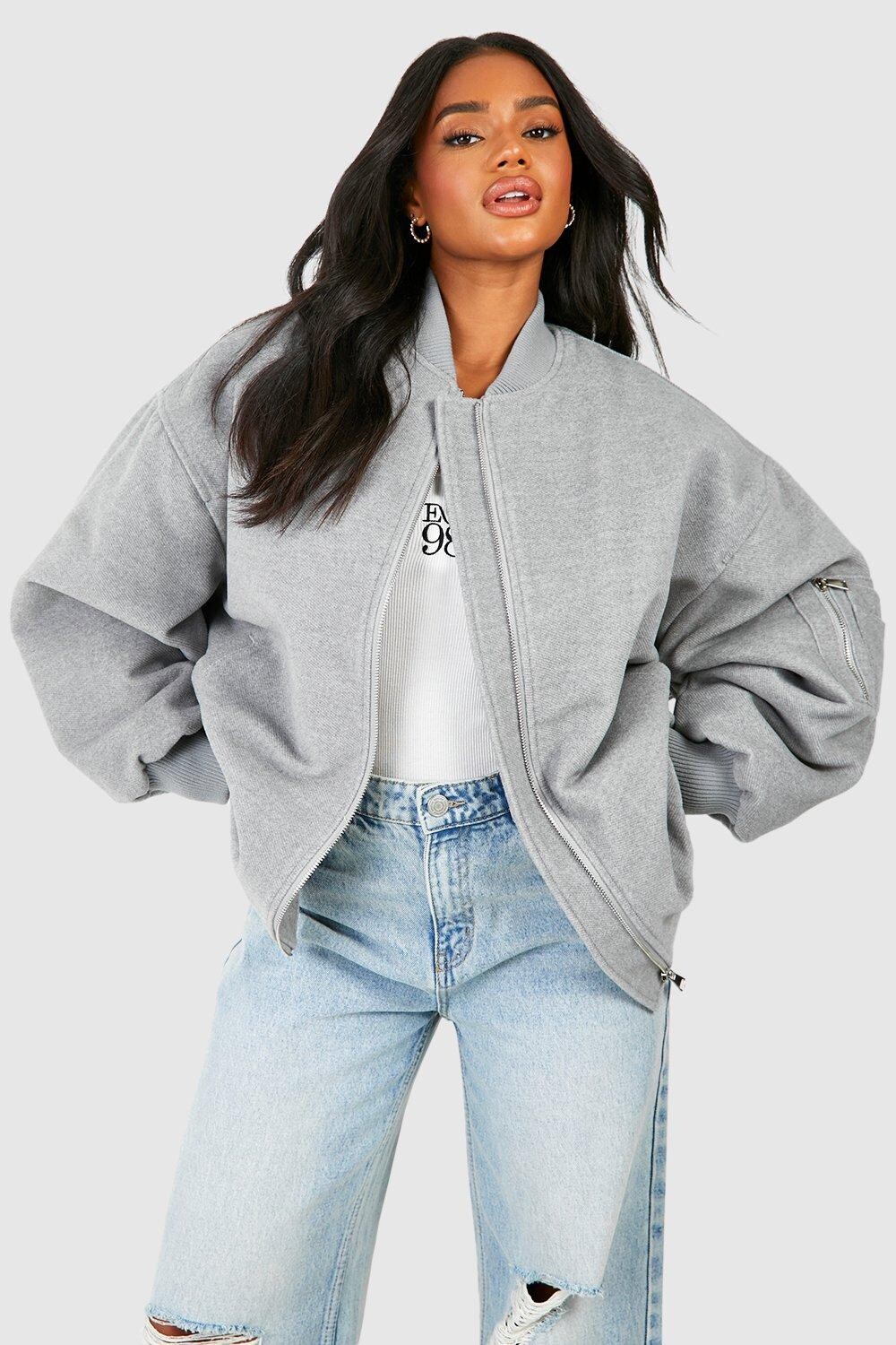

Шерстяной бомбер оверсайз boohoo, серый
