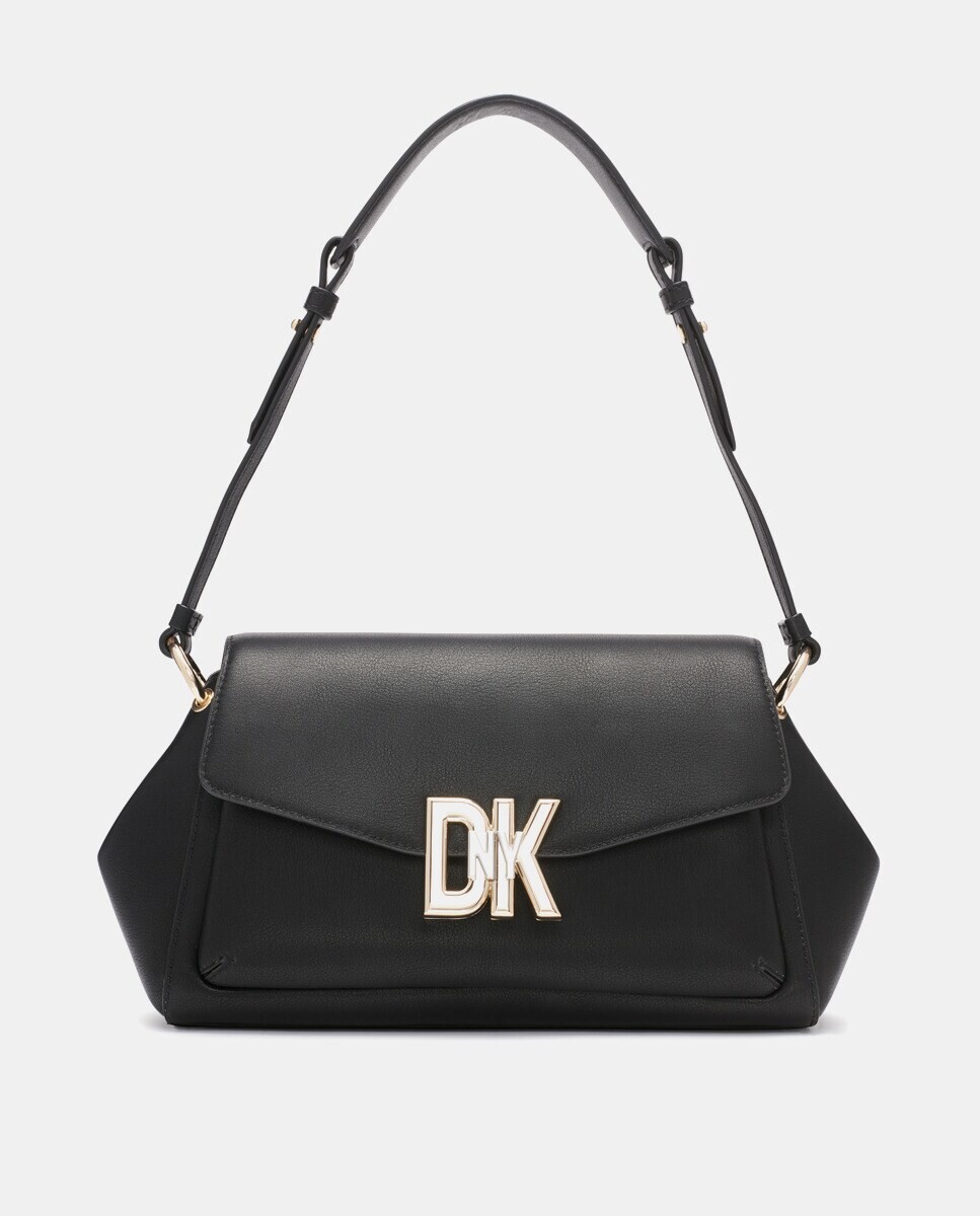 

Большая черная кожаная сумка через плечо Downtown с клапаном DKNY, черный