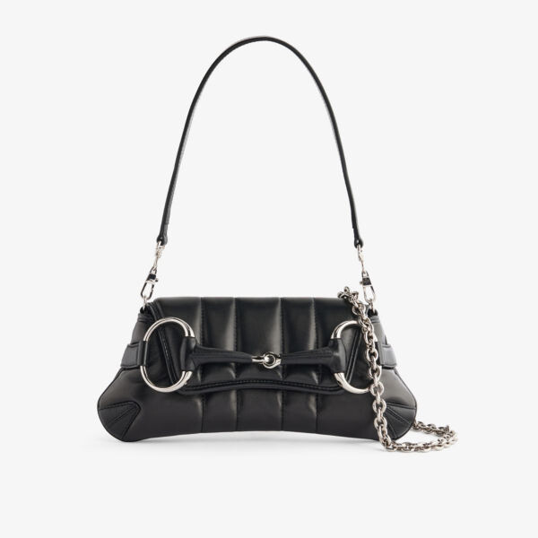 

Стеганая кожаная сумка через плечо Horsebit Chain Gucci, черный