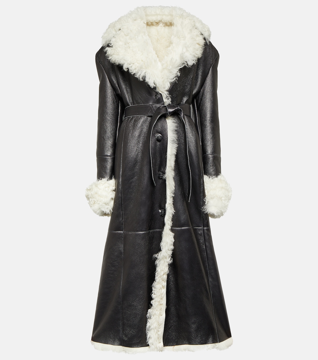 Кожаное пальто на подкладке из овчины Magda Butrym, черный фото
