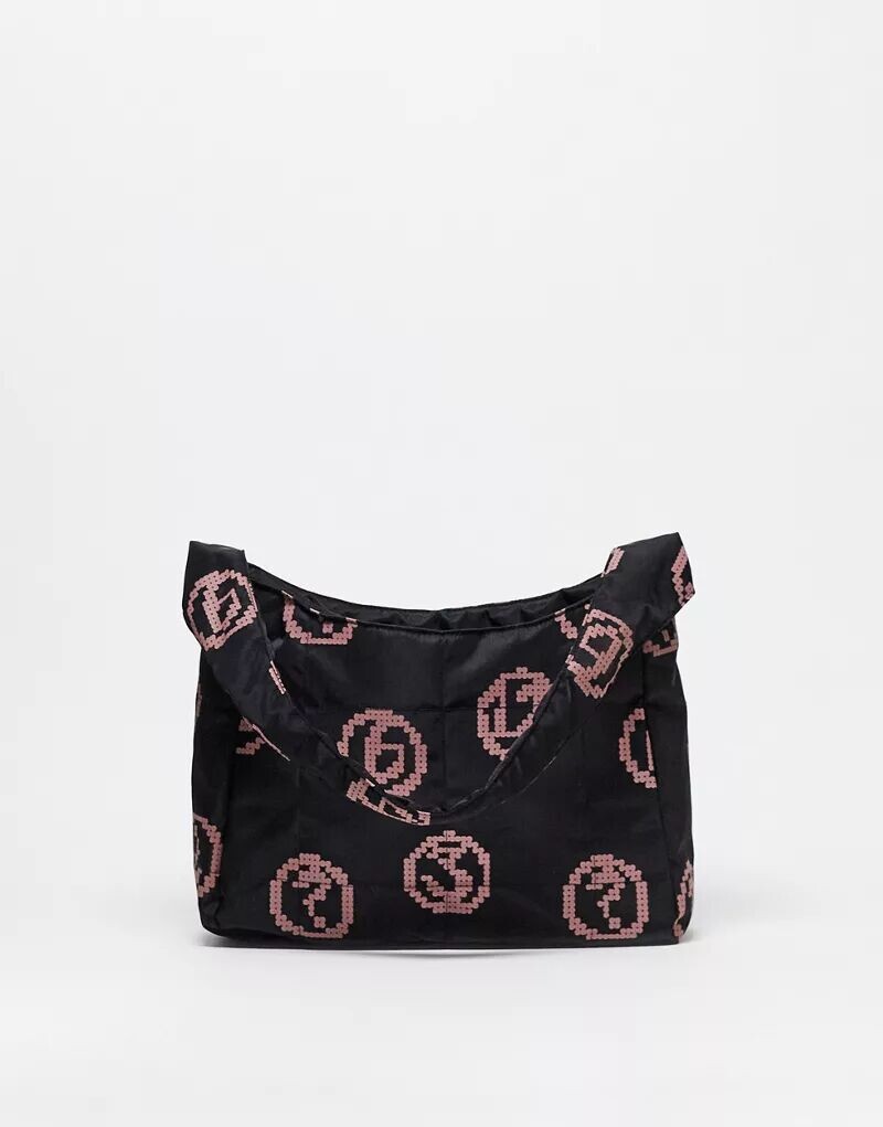 

Черная двусторонняя сумка через плечо с розовым принтом ASOS